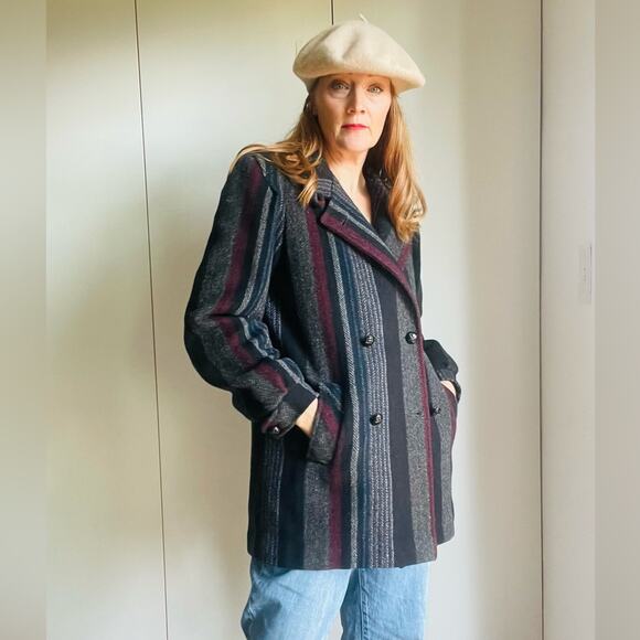 Vintage 80s Wool Car Coat Grey Size Medium Short Fit Mock Neckline - Picture 6 of 7